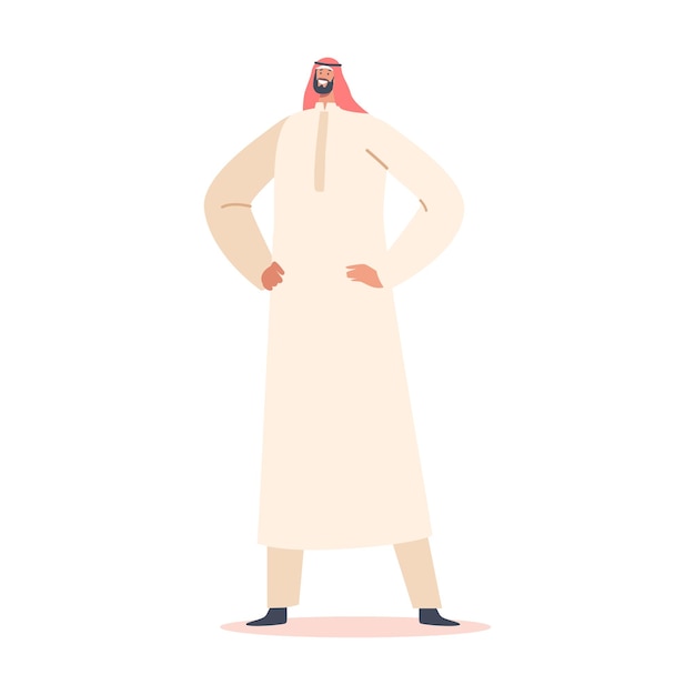 Saudi Male Character Wearing Thawb or Kandura Dress Isolated on White Background Arab Man in Traditional Clothes Muslim Culture and Arabian Fashion Concept Cartoon People Vector Illustration