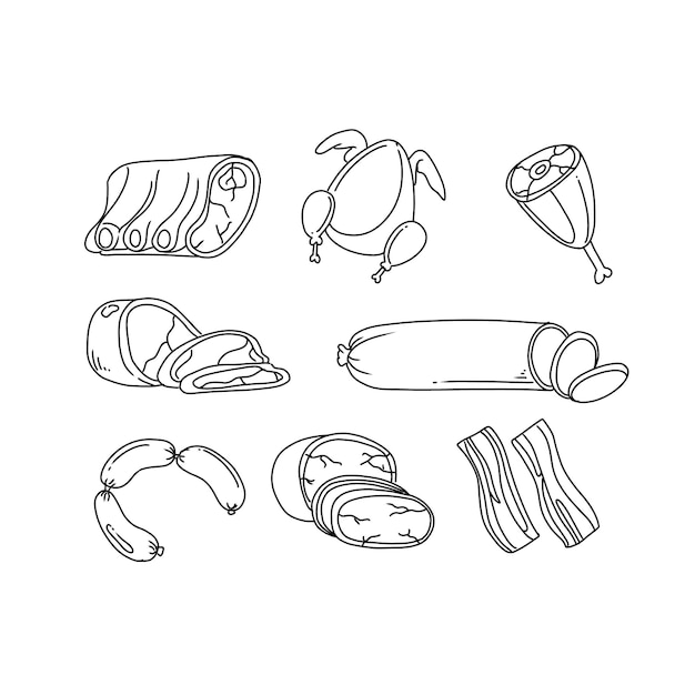 sausage hand drawn doodle illustrations vector set