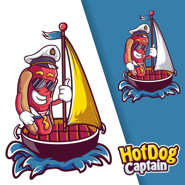 Sausage HotDog Captain Ship Mascot Logo