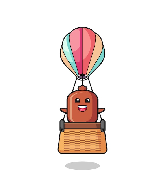 Sausage mascot riding a hot air balloon