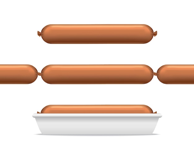 Sausage Single Line and in Supermarket Package Vector