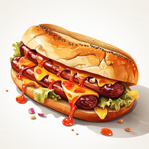 sausage vector hotdog food illustration bread design fast hot sandwich american dog bun