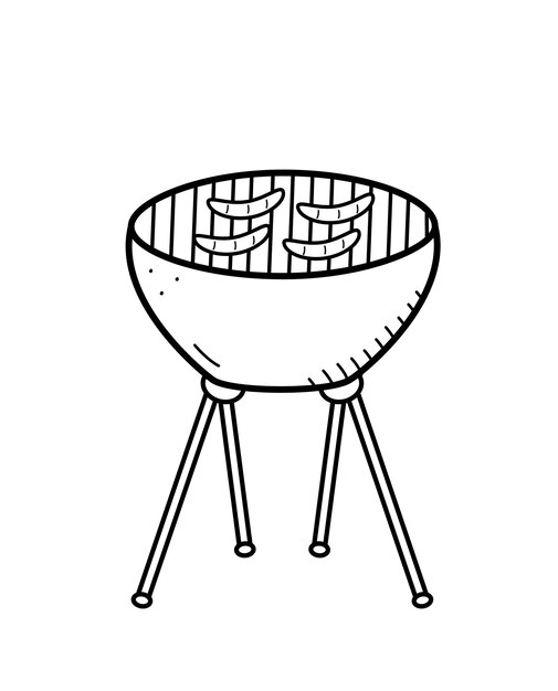 Sausages are fried on a barbecue grill A modern device for heating food in the open air Vector doodle illustration