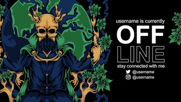 savage skull illustration offline banner for twitch