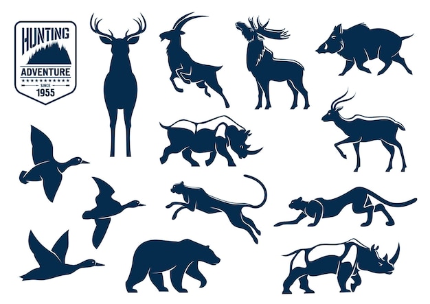 Savanna and forest animals for hunting icons