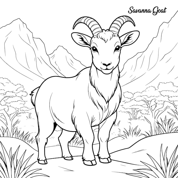 Savanna Goat coloring page and outline vector design