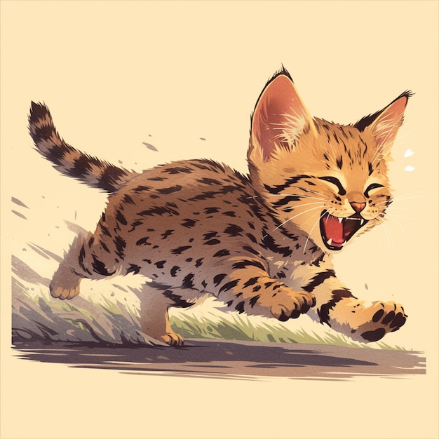 Savannah Cat Running After a Toy