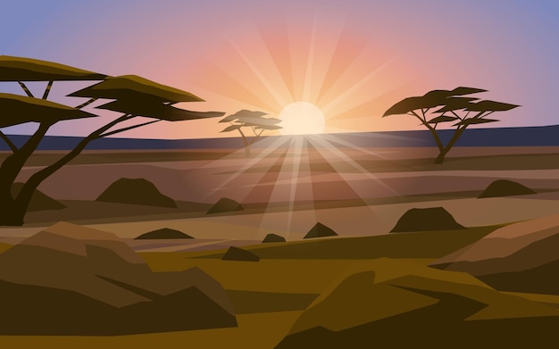 savannah sunset landscape illustration