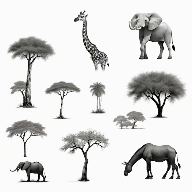 savannah vector set white background isolated a high