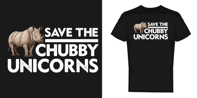 Save the chubby unicorns world world rhino day concept vector graphics for tshirt prints