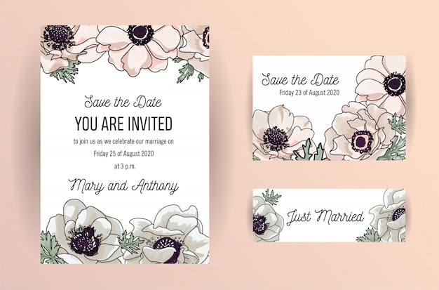 save the date card design with elegant powder