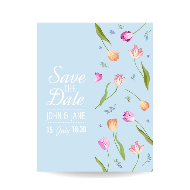 Save the Date Card with Blossom Tulips Flowers