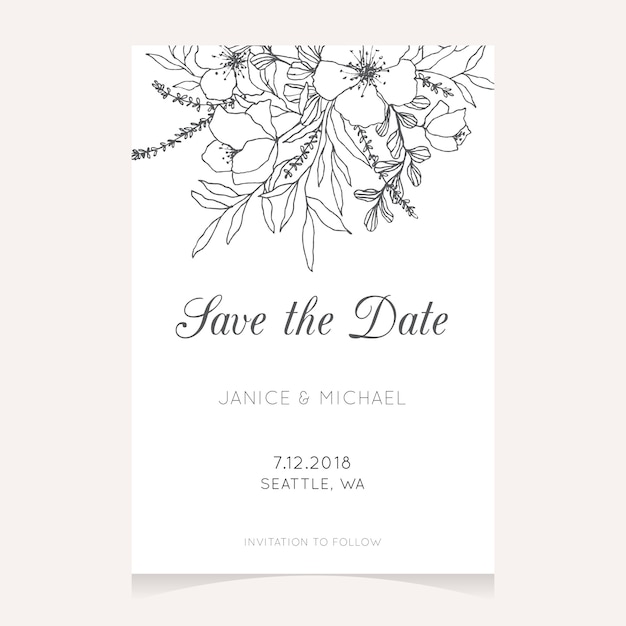 Save the date card with floral design