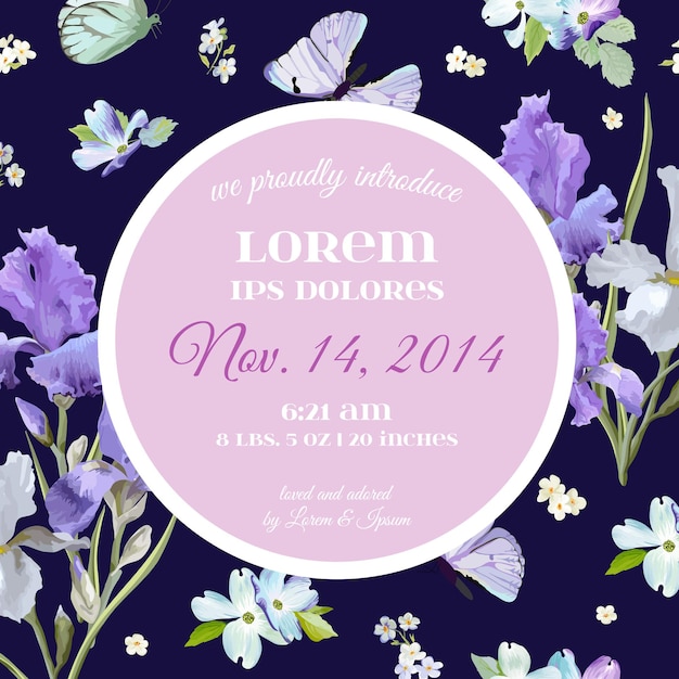 Save the Date Card with Flowers and Butterflies