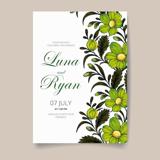 Save the date card with hand drawn ukrainian flowers leaves and branches