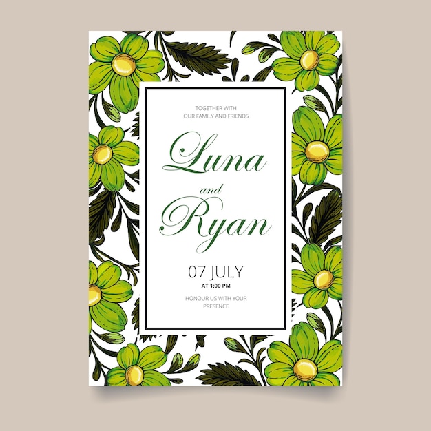 Save the date card with hand drawn ukrainian flowers leaves and branches