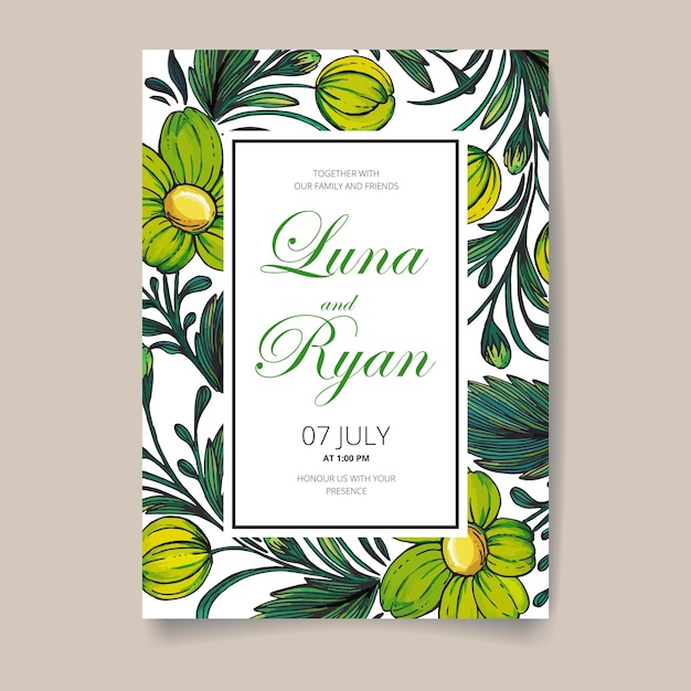 Save the date card with handdrawn ukrainian flowers leaves and branches