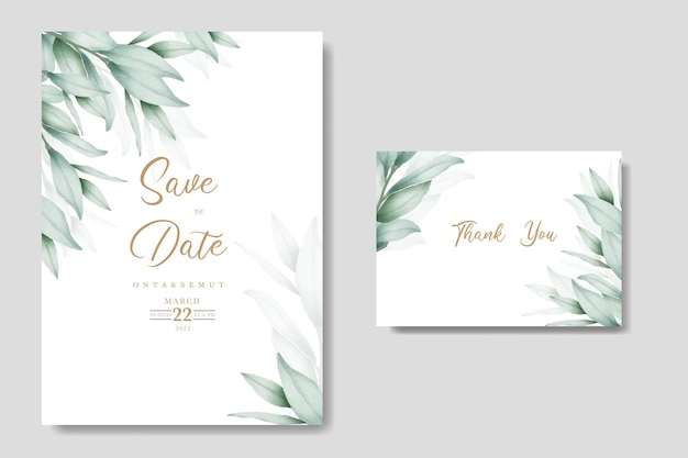 Save the date card with tropical leaves on a gray background