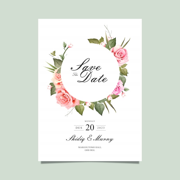 Save the date card with watercolor flower vector