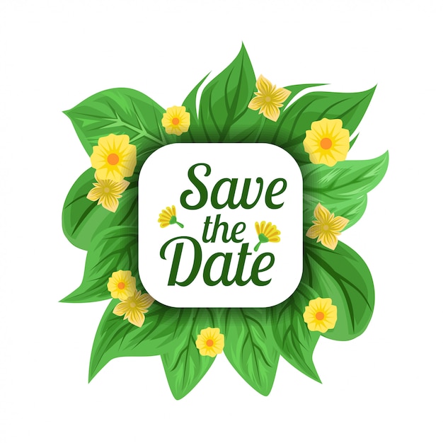 Save the date decoration with leaves and yellow flower