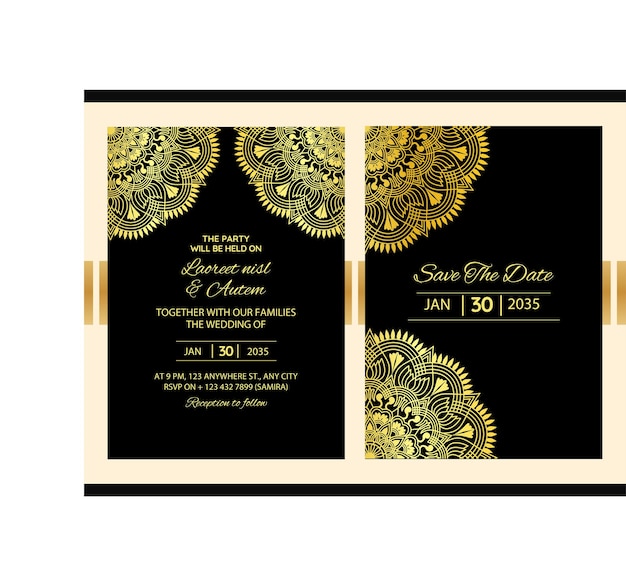 Save the date elegant mandala Wedding invitation card background Template