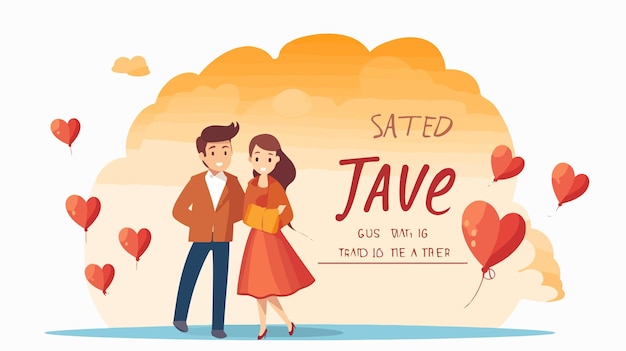 Save The Date Illustration with Flat Raster Style