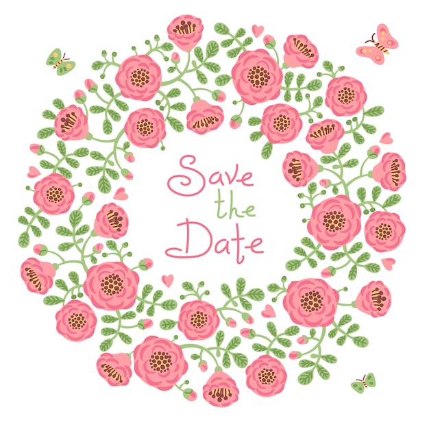 Save The Date Invitation with Floral Wreath.