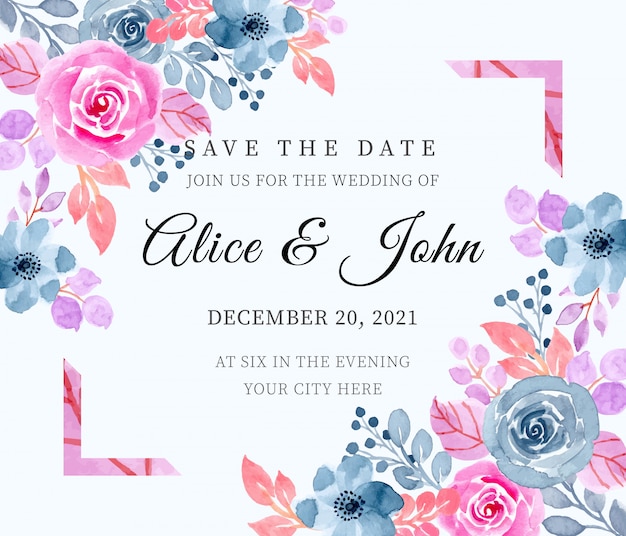 save the date. wedding invitation card with floral watercolor