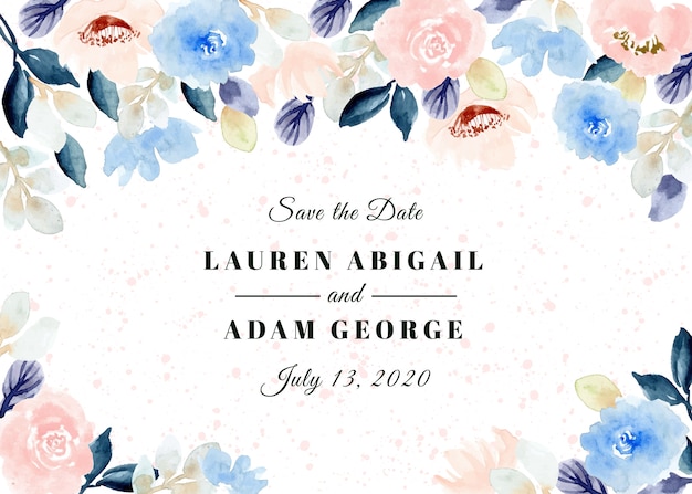 save the date with pastel floral watercolor frame