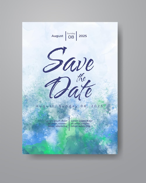 Save the date with watercolor background. Design for your invitation.