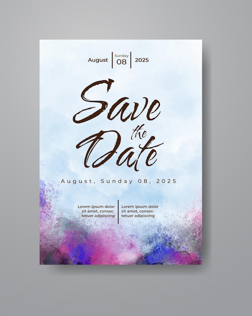 Save the date with watercolor background. Design for your invitation.