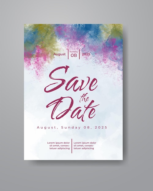 Save the date with watercolor background. Design for your invitation.