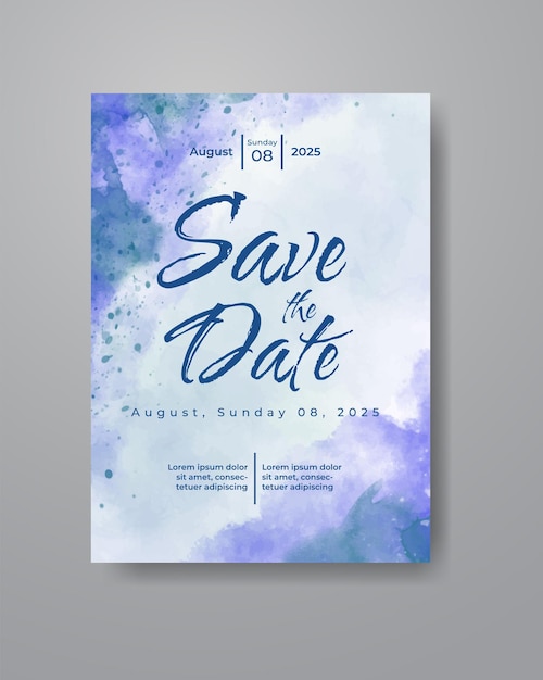 Save the date with watercolor background. Design for your invitation.