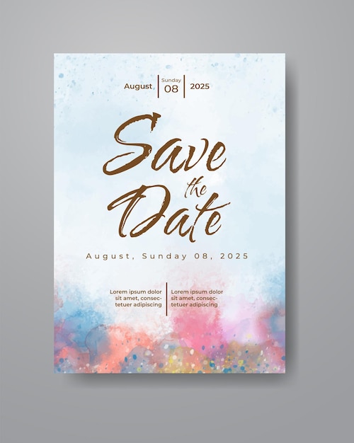 Save the date with watercolor background. Design for your invitation.