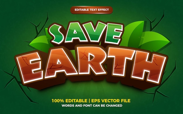 Save earth editable text effect cartoon comic game style