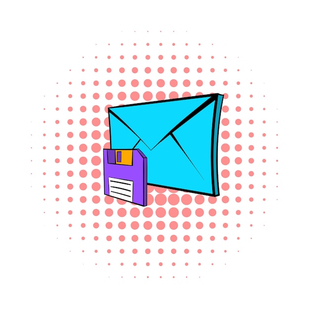 Save email icon in popart style on dotted background Internet and message symbol