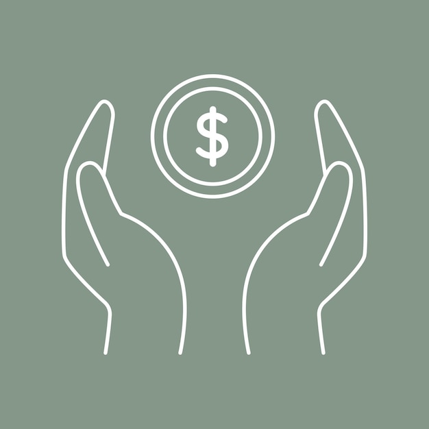 Save money icon Hands up with coin icon Line art simple Vector illustrationxD