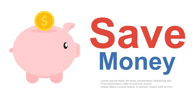 Save Money Piggy Bank Concept.Financial Banner.Vector Illustration