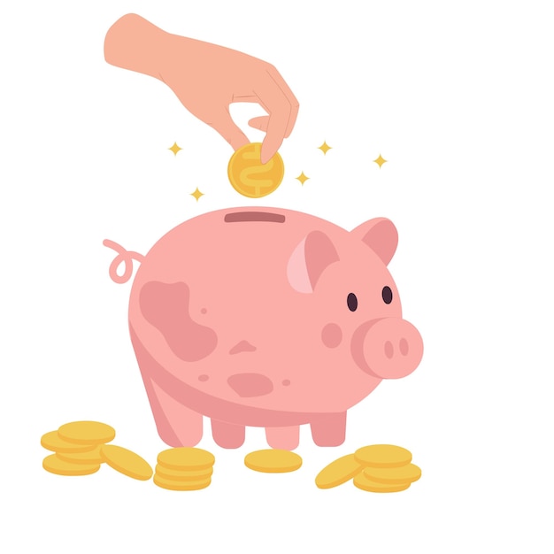 Save money with pink piggybank Flat vector illustration