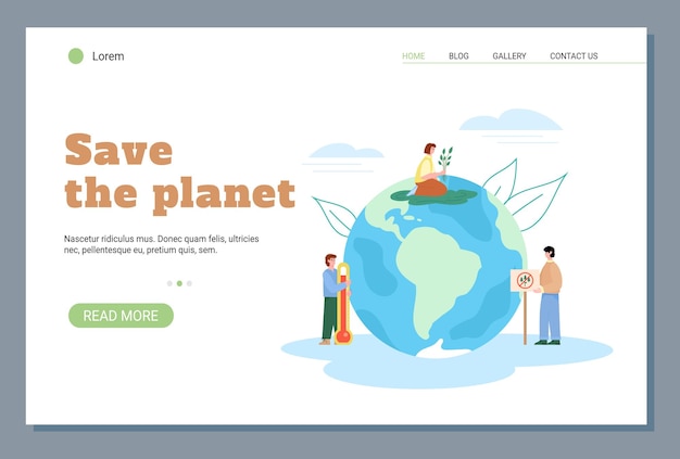 Save the planet of global warming website banner mockup flat vector illustration