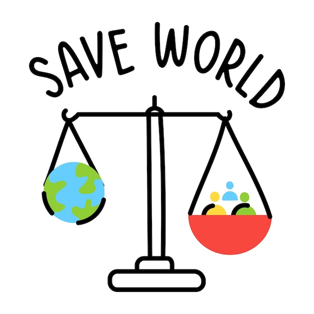 Save world, flat doodle icon download