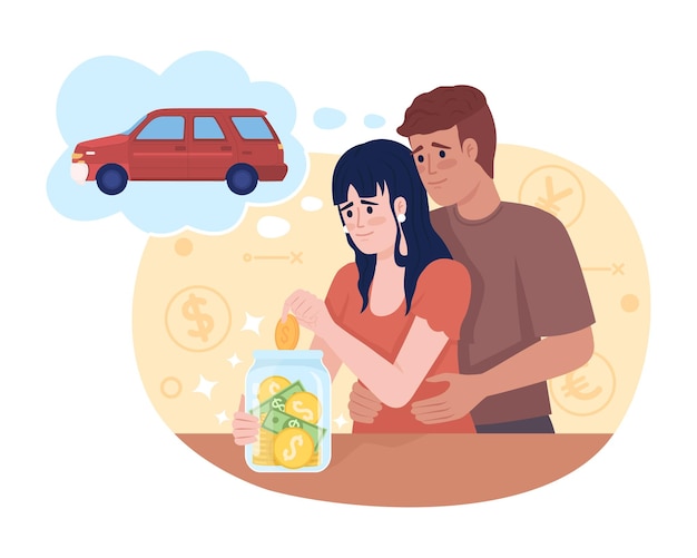 Saving for car 2D vector isolated illustration