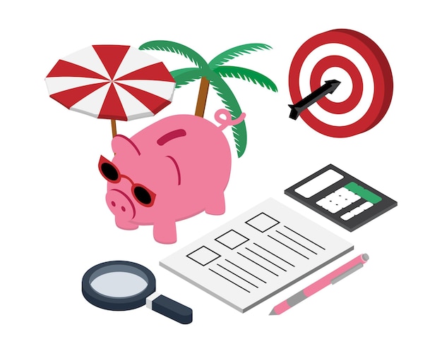 saving money budget  plan in piggy bank for vacation or travelling