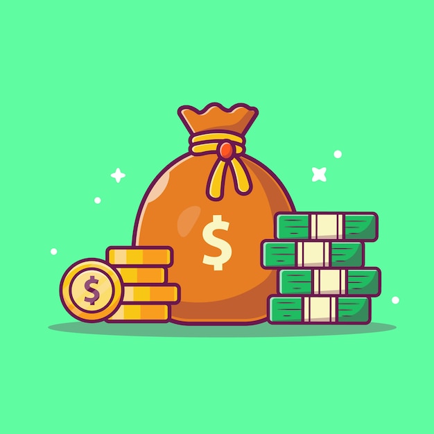 Saving Money  Icon . Stack of Coins And Money Bag, Business Icon  Isolated