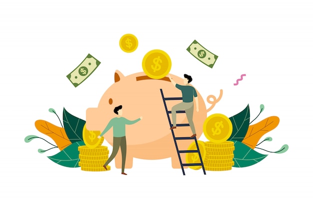 Saving money with piggy bank concept illustration