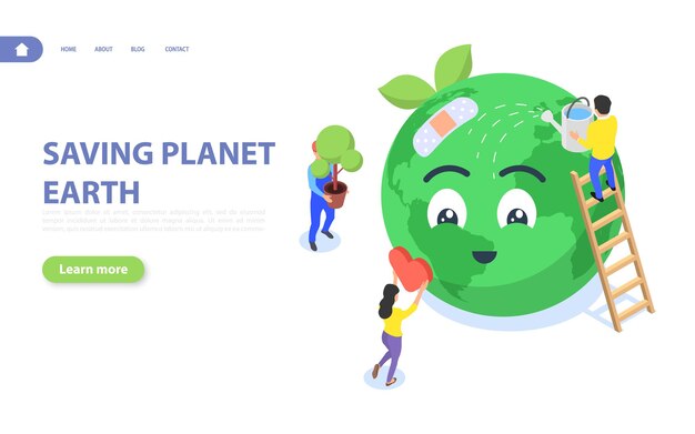 Vector saving planet earth. the concept of caring for the environment. flat vector isometric illustration isolated on white background.