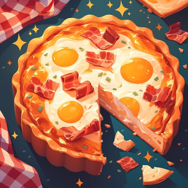 Vector savory bacon quiche comfort food cartoon style