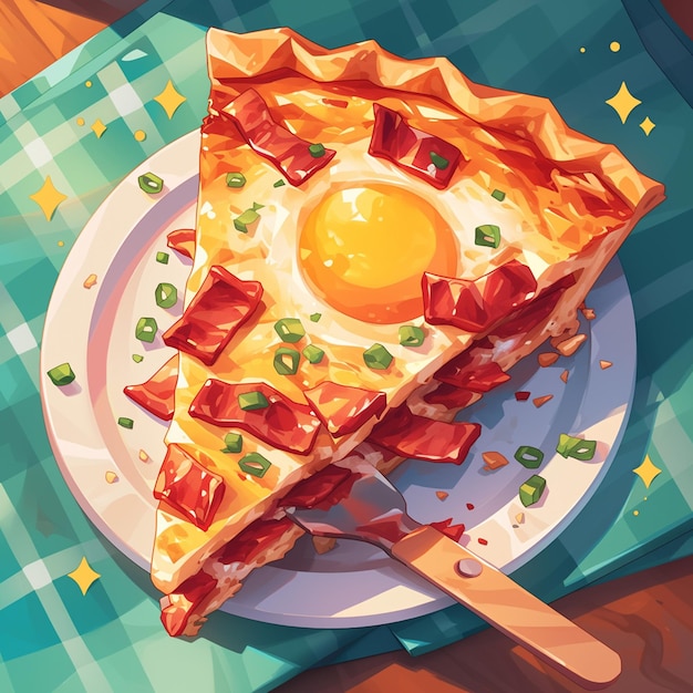 Savory Bacon Quiche Comfort Food Cartoon Style