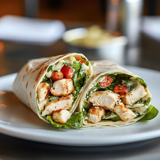 Savory Grilled Chicken Wrap A Delightful Blend of Fresh Veggies and Tender Meat in a Soft Tortilla