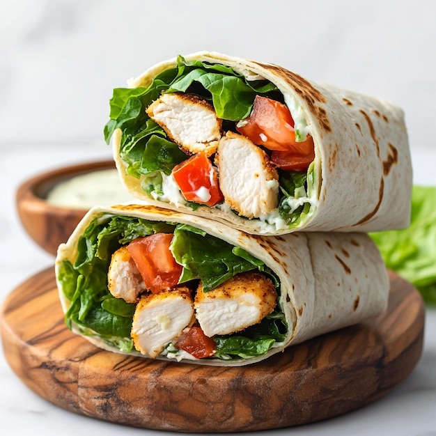 Vector savory grilled chicken wrap a flavorful fusion of juicy meat fresh veggies and creamy sauce